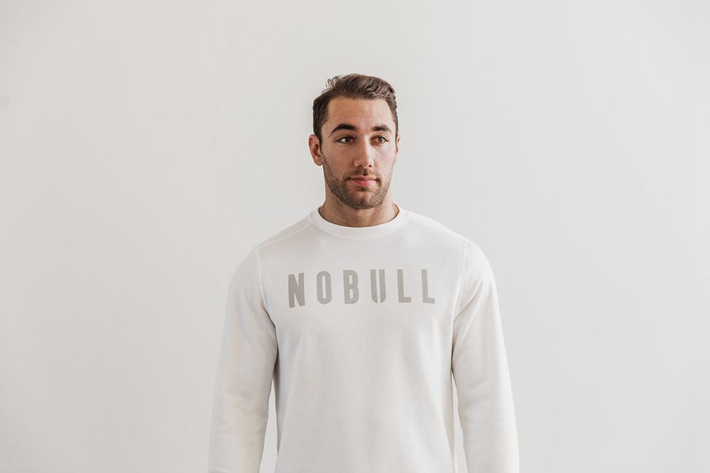 NOBULL Men's Crew Sweatshirts - White - Ireland (8076MTZSV)